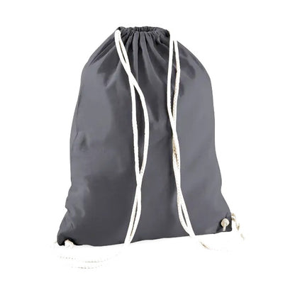 Sacca in cotone con coulisse grigio grafite scuro con stampa del logo personalizzata, 140 g/m²