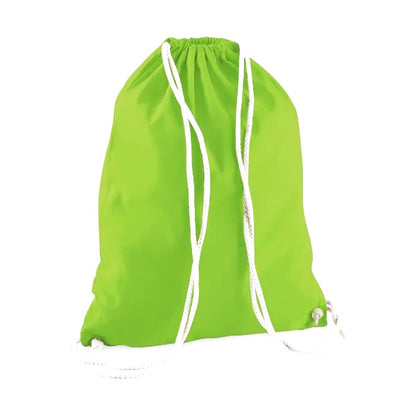 Gymsac à cordon en coton vert lime avec impression de logo personnalisée, 140 g/m²