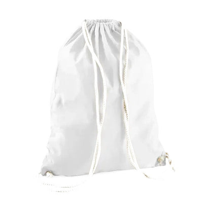 Gymsac à cordon en coton blanc neige avec impression de logo personnalisée, 140 g/m²