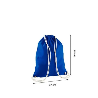 Sac à cordon en coton bleu roi vif avec impression personnalisée, 37 × 46 cm, avec repères de hauteur et de largeur
