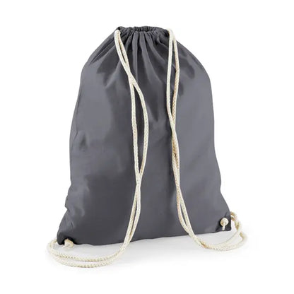 Sacca in cotone con coulisse grigio grafite scuro con stampa del logo personalizzata, 140 g/m²