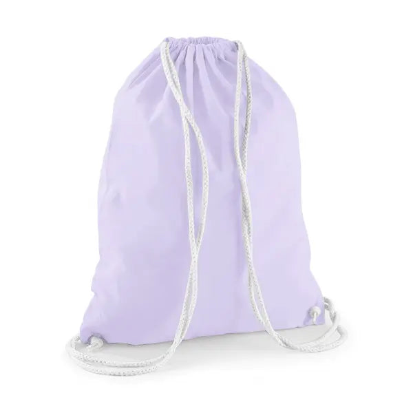 Sac de sport en coton à cordon avec impression personnalisée – Violet lavande / Blanc