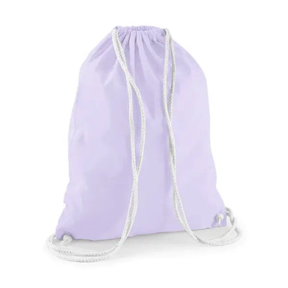 Sac de sport en coton à cordon avec impression personnalisée – Violet lavande / Blanc
