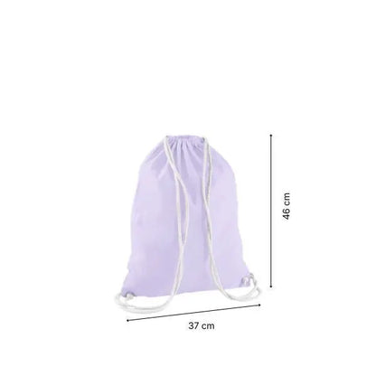 Sac à cordon en coton violet lavande avec impression personnalisée, 37 × 46 cm, avec repères de hauteur et de largeur