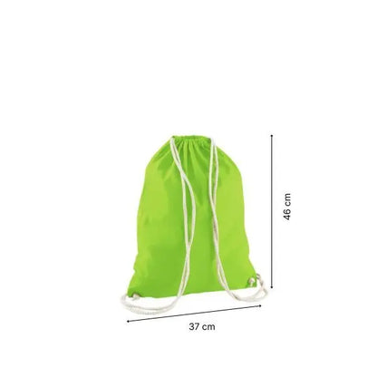 Sac à cordon en coton vert citron avec impression personnalisée, 37 × 46 cm, avec repères de hauteur et de largeur