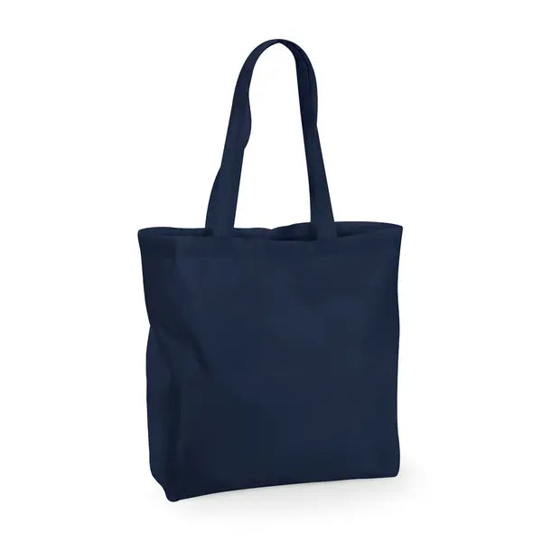 Grand tote bag en coton à soufflets bleu marine français avec logo personnalisé, 140 g/m²