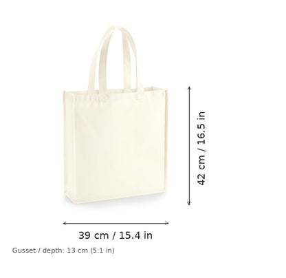 Tote bag personnalisé Gallery Canvas naturel avec impression logo, 407 g/m², 39 × 42 cm avec soufflet de 13 cm, avec dimensions de largeur et de hauteur
