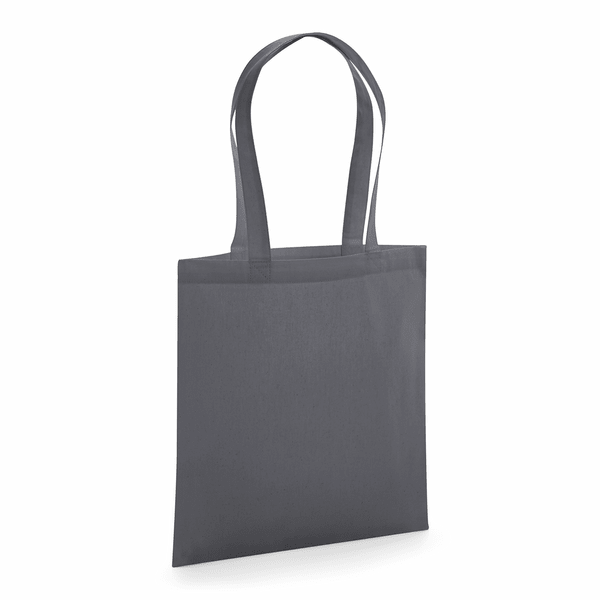 Graphitgrauer GOTS-zertifizierter Bio-Jutebeutel aus Premium-Baumwolle mit langen Henkeln und individuellem Logodruck, 200 g/m², 38 × 42 cm