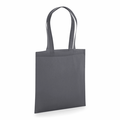 Graphitgrauer GOTS-zertifizierter Bio-Jutebeutel aus Premium-Baumwolle mit langen Henkeln und individuellem Logodruck, 200 g/m², 38 × 42 cm