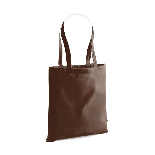 Schwerer Jutebeutel aus Bio-Baumwolle in Cappuccinobeige mit langen Henkeln und individuellem Logodruck, 340 g/m², 38 × 42 cm
