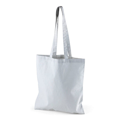 Light gray cotton tote bag with logo print, 140 g/m², 38 × 42 cm