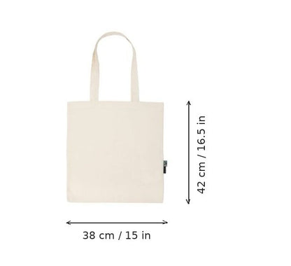 Tote bag léger en coton biologique naturel avec impression de logo, 120 g/m², 38 × 42 cm, avec dimensions de largeur et de hauteur