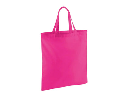 Bolsa de tela de algodón fucsia con asas cortas y logotipo estampado personalizado, 140 g/m², 38 × 42 cm
