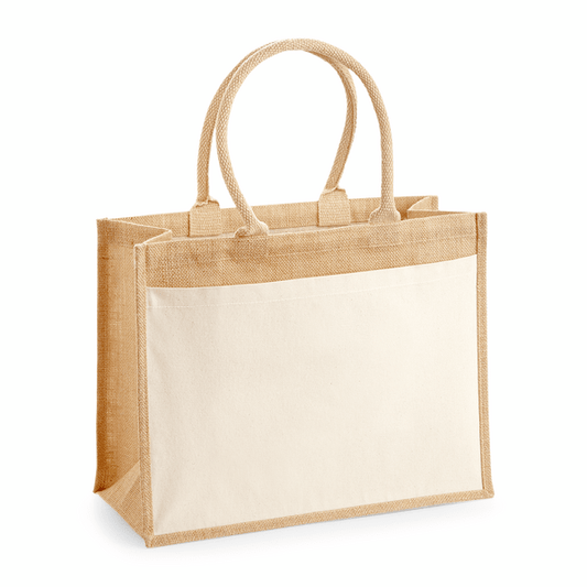 Cabas en jute naturel Cotton Pocket 42 x 33 x 19 cm avec poche avant en coton