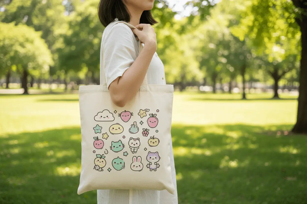 Luonnonvalkoinen puuvillainen kangaskassi logopainatuksella (220 g/m², 38×42 cm) – kuva 4
