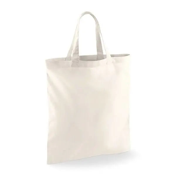 Natural cotton tote bag with short handles and custom logo print, 140 g/m², 38 × 42 cm