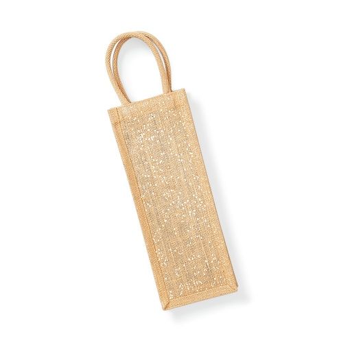 Porta vino in juta naturale oro brillante con stampa del logo, 360 g/m²