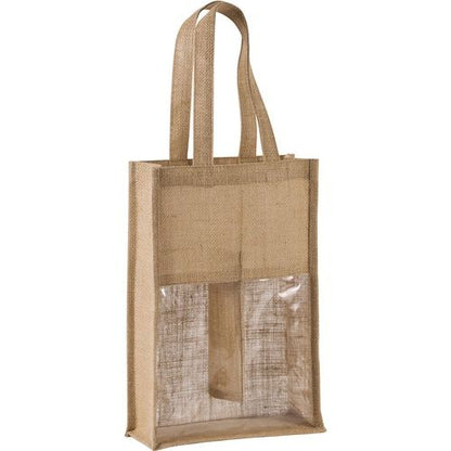 Naturfarvet vinpose i jute til to flasker med eget tryk 330 gm2