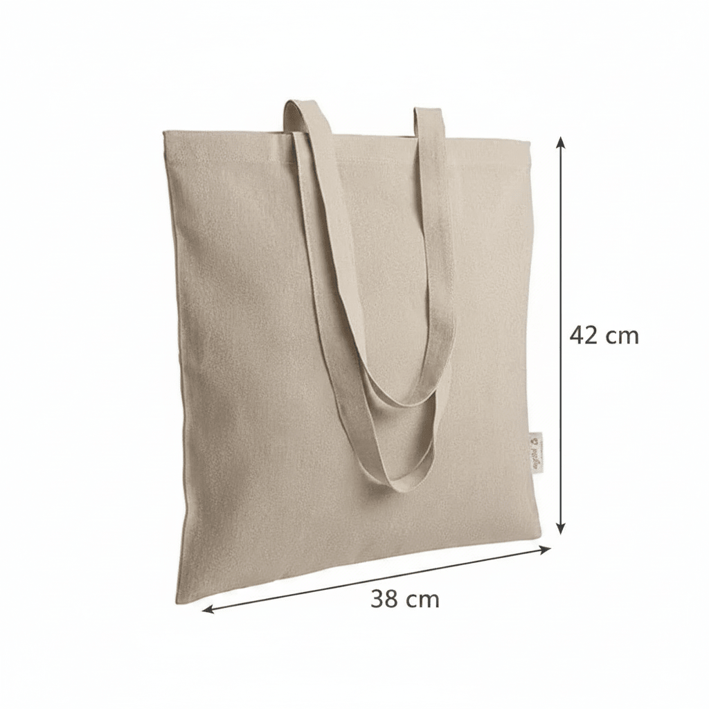 Naturfärgad melerad tygpåse av återvunnet material 38 × 42 cm (140 g/m²) – bild 2