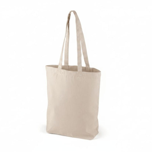 Naturvit tygkasse i bomull med eget tryck (220 g/m², 38×42 cm, bottenbälg)