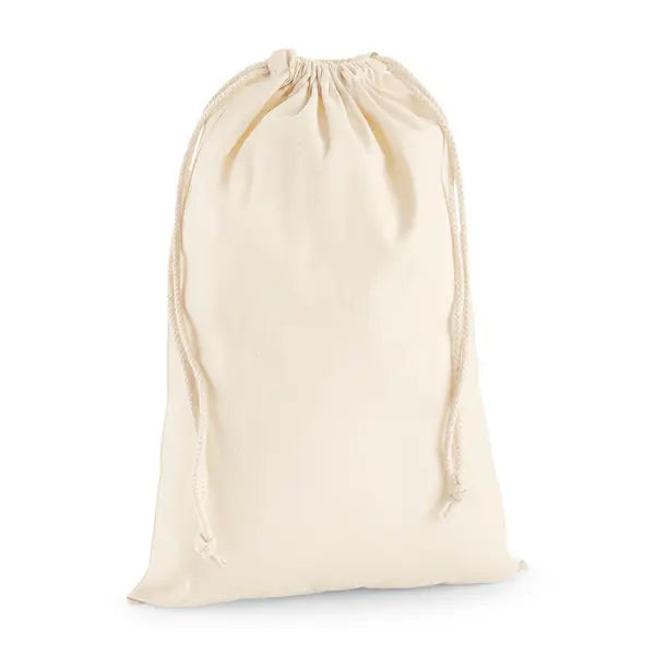 Pochon premium en coton blanc naturel à cordon avec logo (M, 200 g/m², 31 × 48 cm)