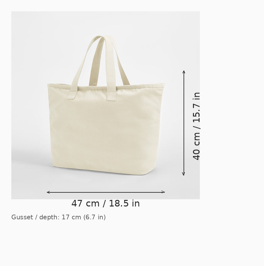 Natural Oversized Heavy Duty Canvas Tote Bag dimension diagram — 47 cm width × 40 cm body height, 17 cm gusset depth