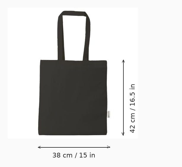 Tote bag en coton bio noir personnalisé, 38 x 42 cm – sac en coton personnalisé avec repères de largeur et de hauteur