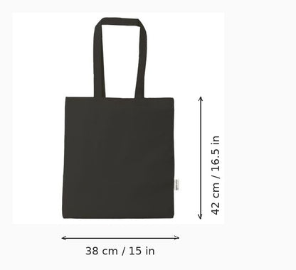 Tote bag en coton bio noir personnalisé, 38 x 42 cm – sac en coton personnalisé avec repères de largeur et de hauteur