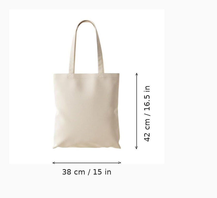 Tote bag personnalisé naturel en coton économique avec impression sur mesure, 38 x 42 cm (15 x 16,5 po), avec flèches de mesure de largeur et de hauteur