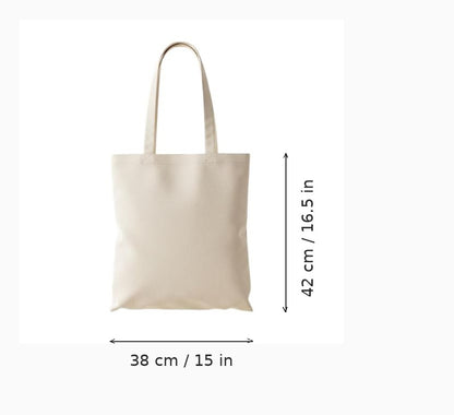 Tote bag personnalisé naturel en coton économique avec impression sur mesure, 38 x 42 cm (15 x 16,5 po), avec flèches de mesure de largeur et de hauteur