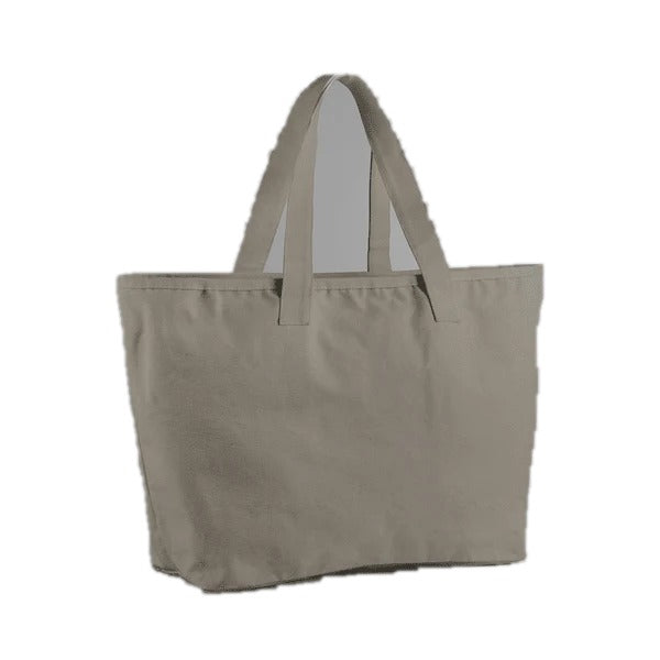 Svampefarvet ekstra stor, slidstærk canvas-mulepose i 475 g/m² bomuldscanvas, 47 × 40 × 17 cm, klar til tryk med eget logo