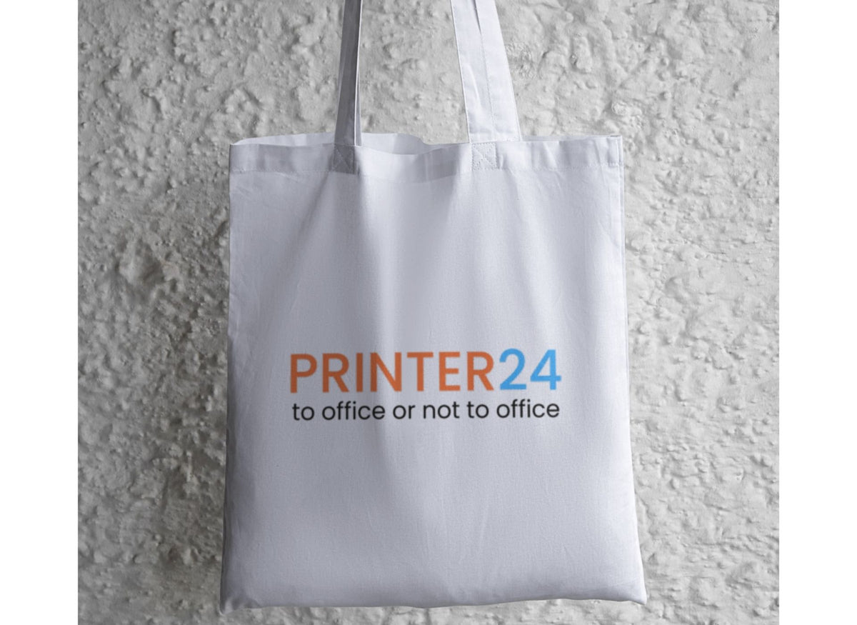 Hvid mulepose i bomuld med Printer24-logo trykt i farver
