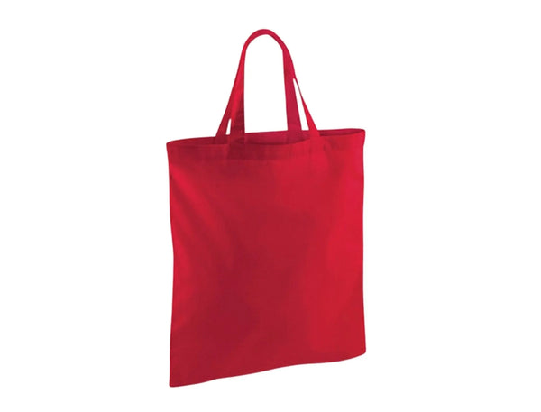 Punainen kangaskassi lyhyillä kahvoilla ja logopainatuksella (140 g/m², 38×42 cm)
