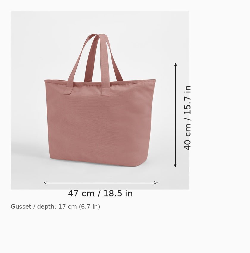 Rose Pink Oversized Heavy Duty Canvas Tote Bag dimension diagram — 47 cm width × 40 cm body height, 17 cm gusset depth
