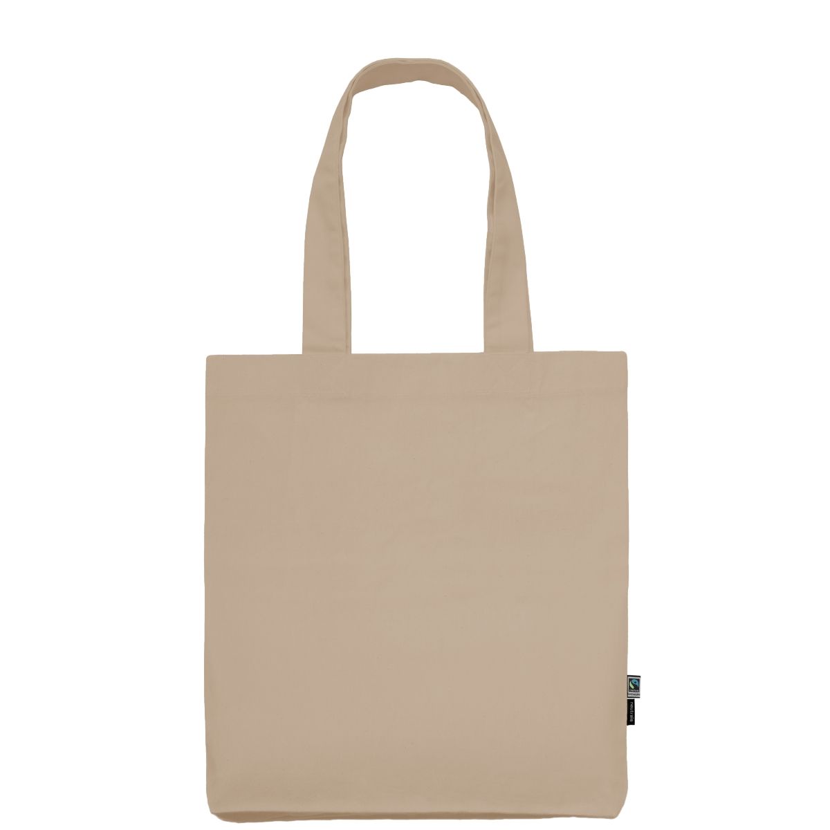 Sandbeige Fairtrade-ekologisk tygkasse i twill med logotryck