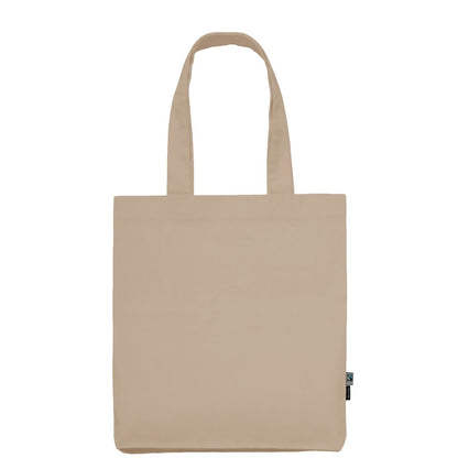 Sandbeige Fairtrade-ekologisk tygkasse i twill med logotryck