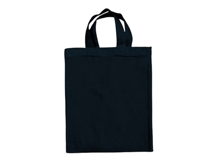 Kleiner Jutebeutel aus Baumwolle in Marineblau/Dunkelblau mit kurzen Henkeln und individuellem Logodruck, 140 g/m², 22 × 26 cm