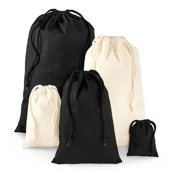 Sacchetto in cotone riutilizzabile nera con logo personalizzato, M sacchetto regalo stampato