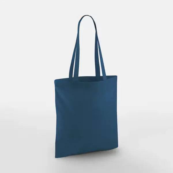 Petrol blue classic cotton tote bag with long handles and custom logo print, 140 g/m², 38 × 42 cm