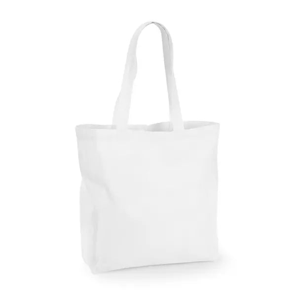 Hvid stor mulepose i bomuld med kile og eget logotryk, 140 g/m²