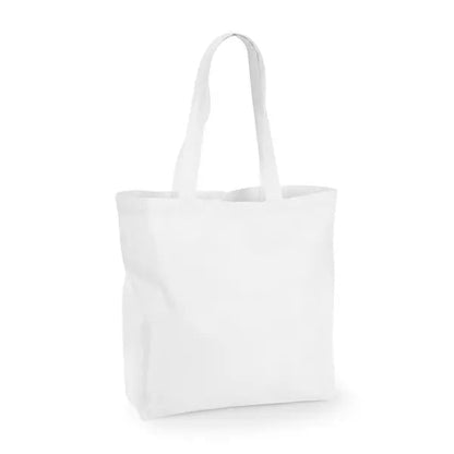 Hvid stor mulepose i bomuld med kile og eget logotryk, 140 g/m²