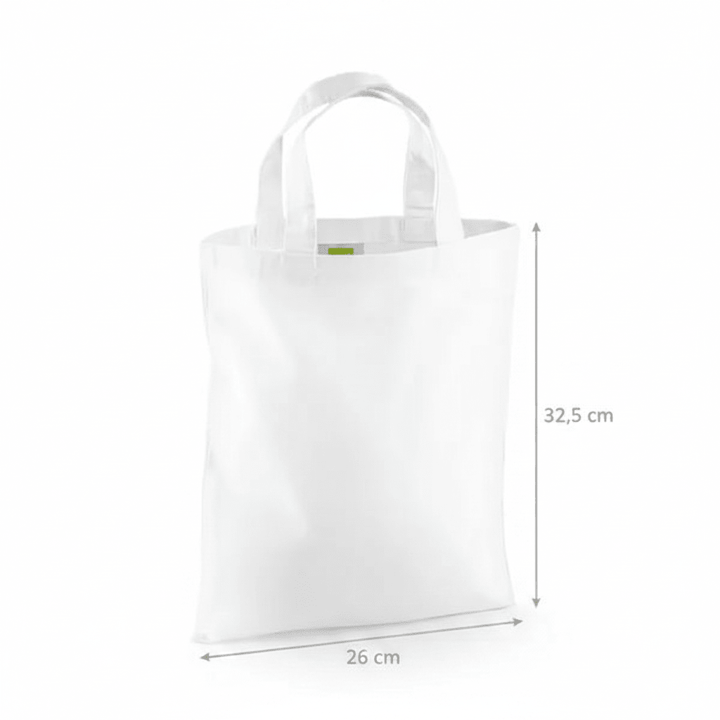 Vit minitygkasse i bomull med måtten 26 cm bred och 32,5 cm hög