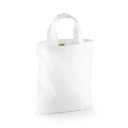 Vit mini bomullstygpåse med eget logotryck, 140 g/m², 26 × 32,5 cm