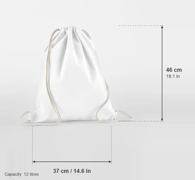 Gymnastikpose i økologisk bomuld, farve Hvid, 140 g/m², med mål: 37 cm bred, 46 cm høj, 12 liter