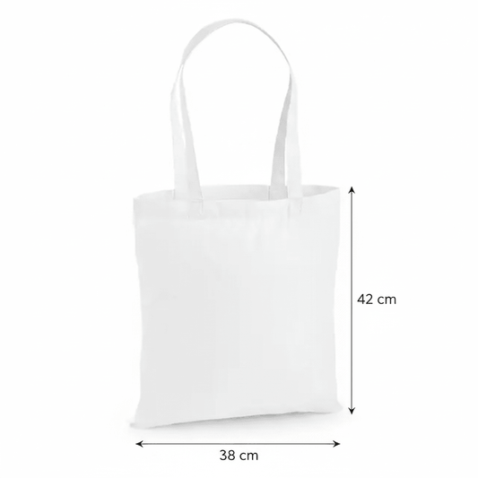 Sac cabas premium en coton blanc 200 g/m² avec dimensions en cm et en pouces