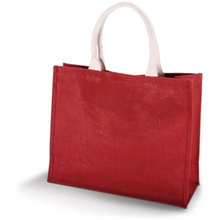 Sac de plage en jute rouge vin avec impression personnalisée, 42 × 35 cm, 330 g/m², anses en coton