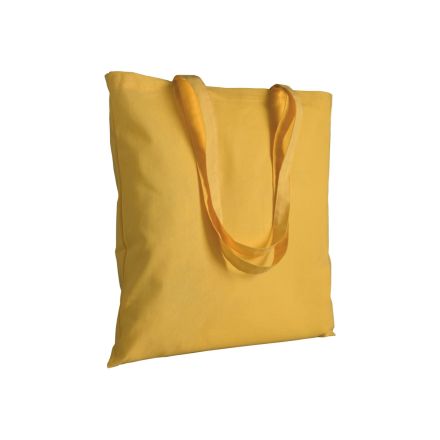 Gul tygkasse i bomull med långa handtag och eget logotryck, 200 g/m², 38 × 42 cm